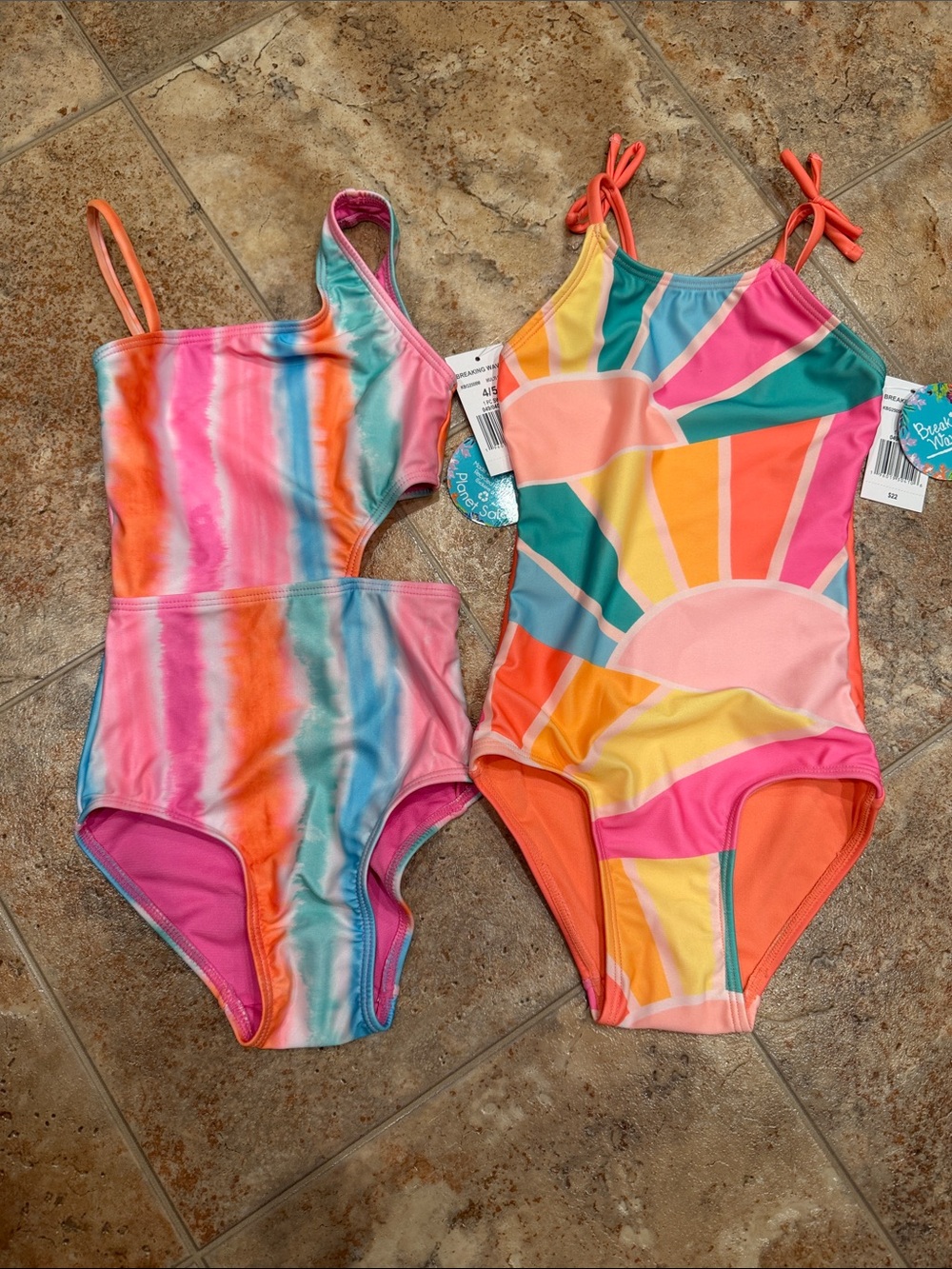 Kids Tie-Dye & Sunrise One-Piece Swimsuits - Multi-Color